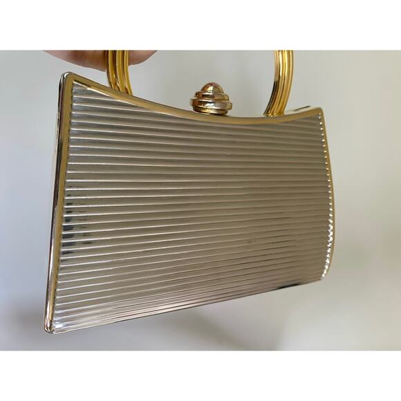 Vintage silver and gold textured hard case rope chain crossbody clutch by Sasha - Picture 5 of 6